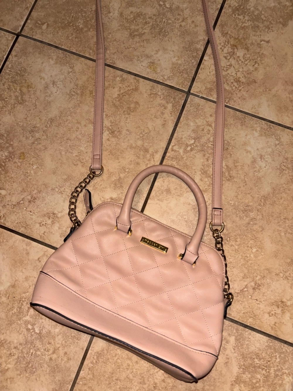 Madden Girl Quilted Pale Pink Crossbody Satchel